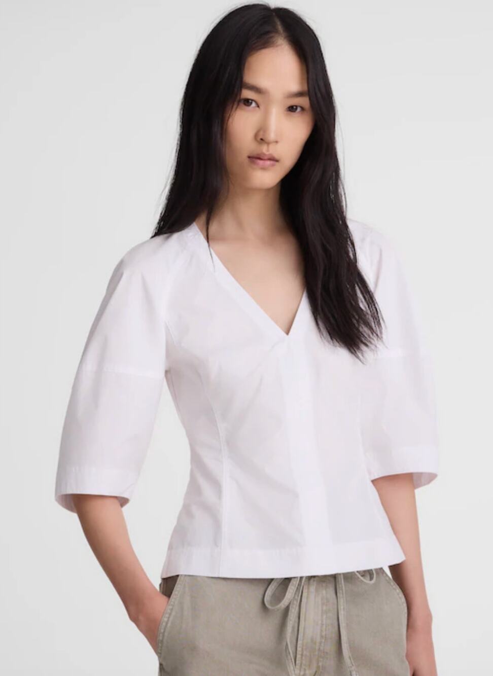 Madewell | NWT Sculptural V-Neck Top in Poplin in White | Sz 10